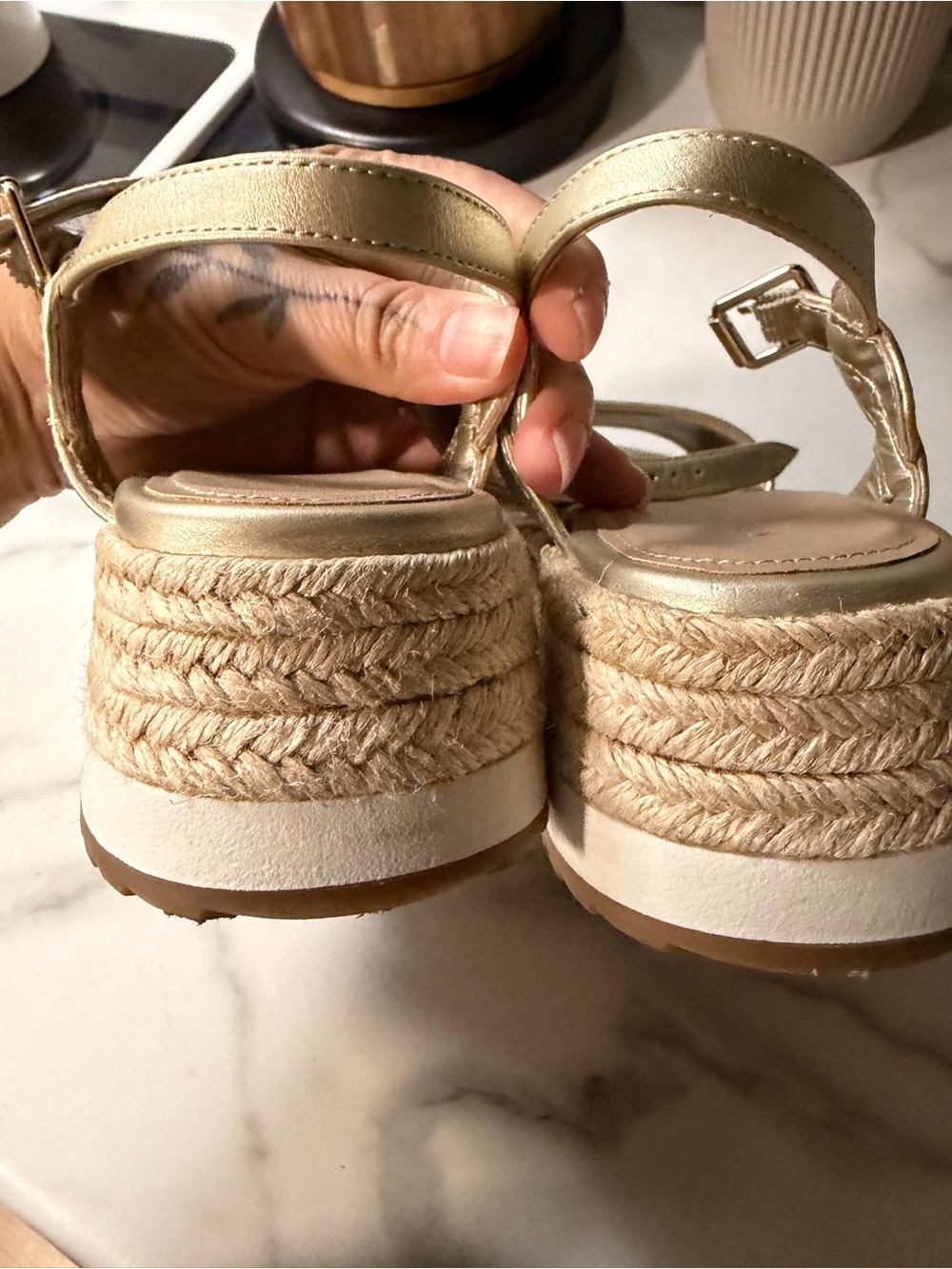 Kelly & Katie Gold Metallic Ankle-Strap Espadrille Sandals - Picture 4 of 4
